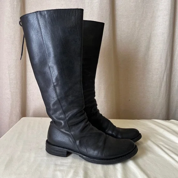 Fiorentini + Baker Emma Tall Leather Boots Black Italy Size 38 Lace Back